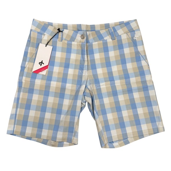 Cross Sportswear Pants - Cross Sportswear Womens Blue Tan Plaid Golf Shorts W Classic Size 8 NWT Swiss